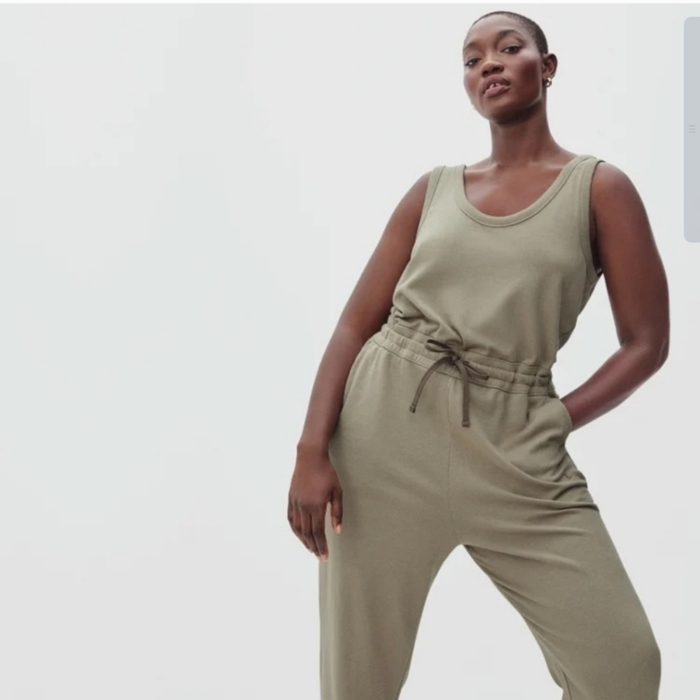 EVERLANE tan organic cotton The French Terry Jumpsuit romper S